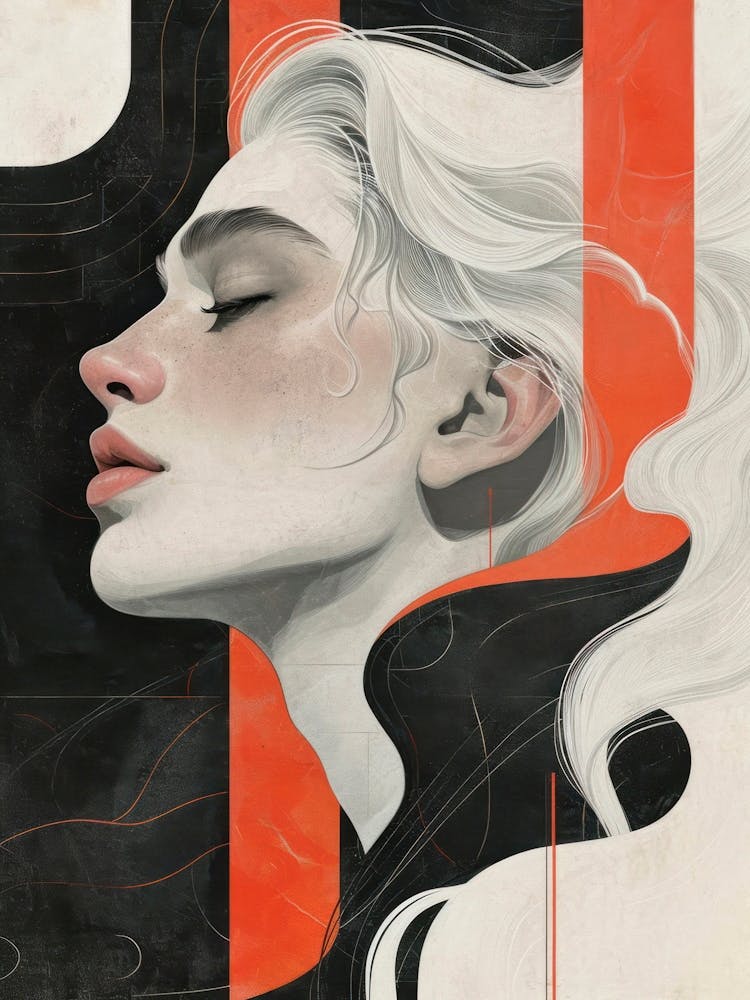 Portrait of a Young Man. Red, Black and White Graphic