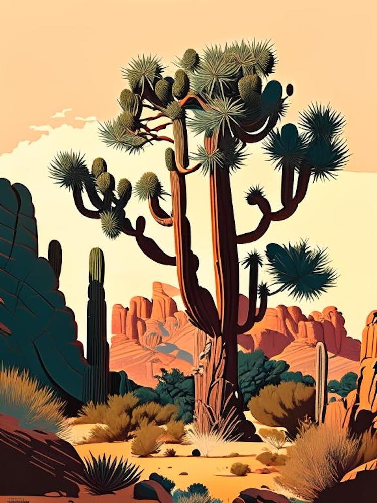 Joshua Trees In Grand Canyon Retro Illustration (2)