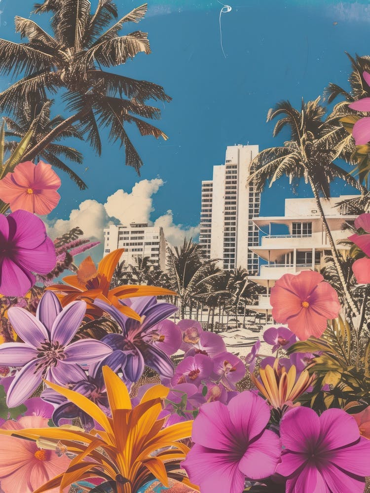 Miami Beach   Floral Retro Collage Style 3
