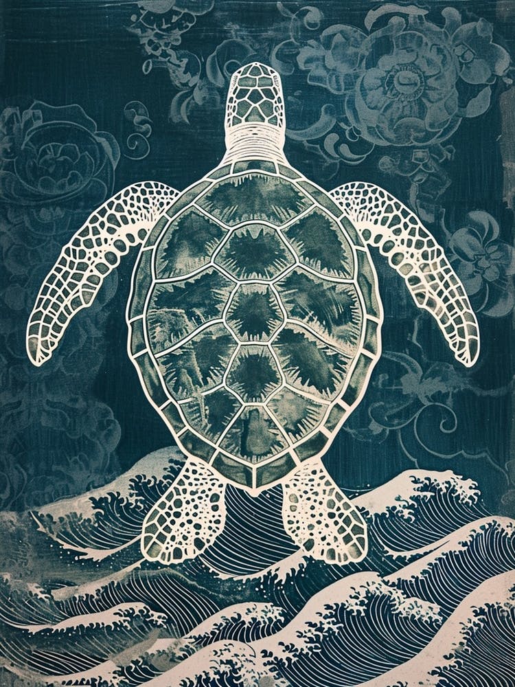 Cyanotype Inspired Sea Turtle 2