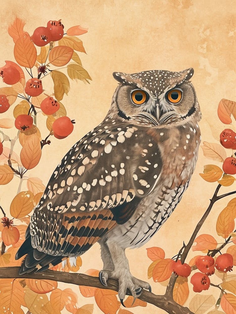Burmese Fish Owl Japanese Painting 5