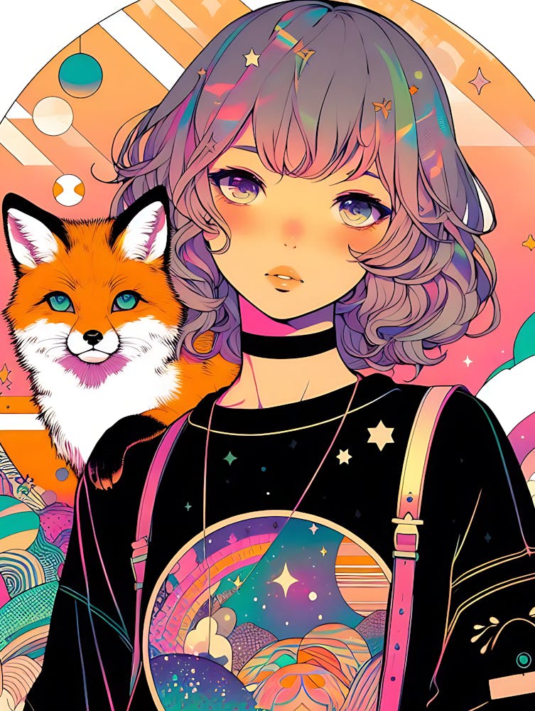 Hübsches Anime-Mädchen mit Fuchs 1