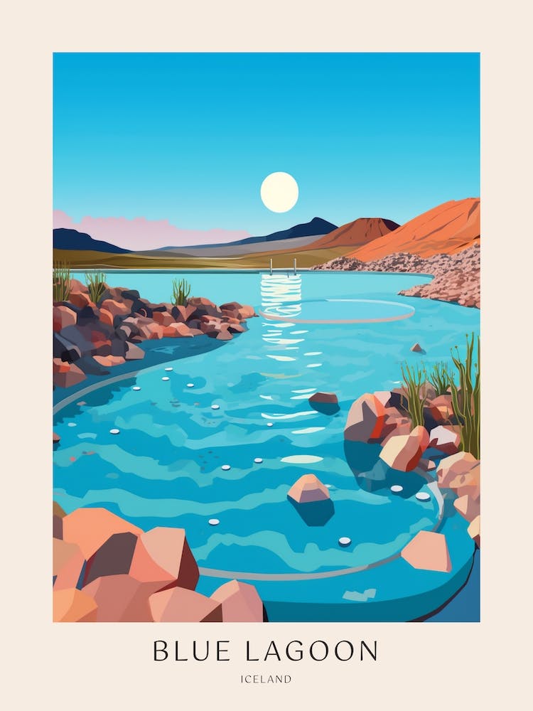 Blue Lagoon, Island 2 Mid-Century Modern Poolplakat