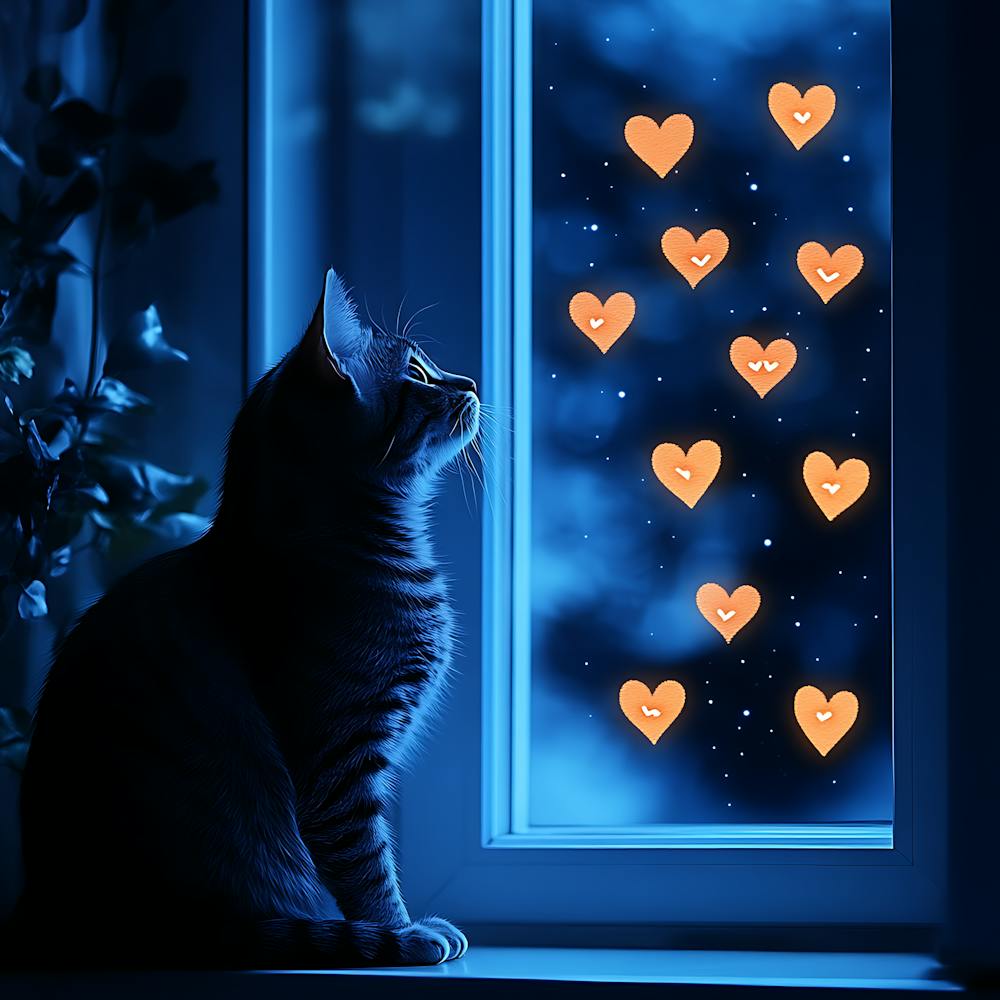 Dreamy Night Sky with Heart Stars Cat 14