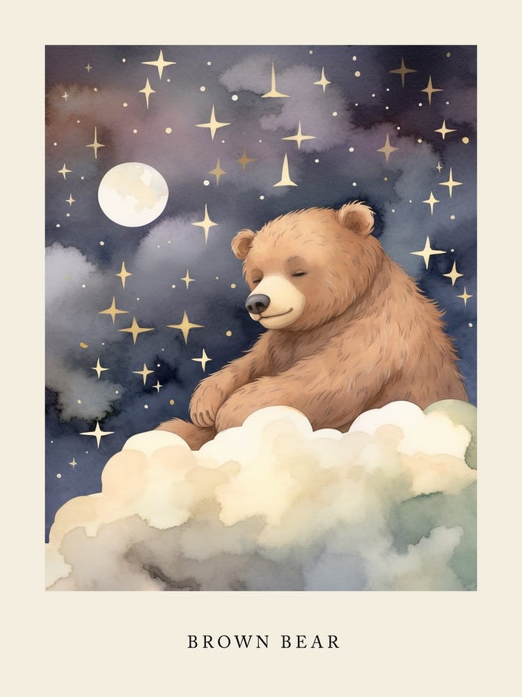 Sleeping Baby Brown Bear 2 Nursery Poster