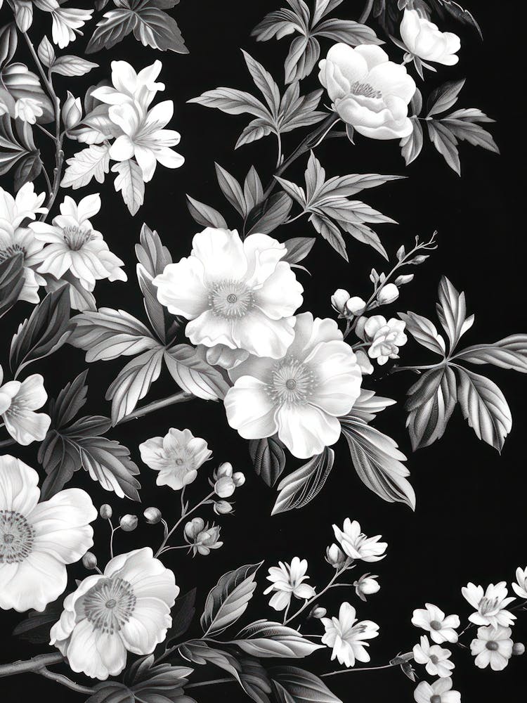 Great Japan Hokusai Black And White Flowers 10
