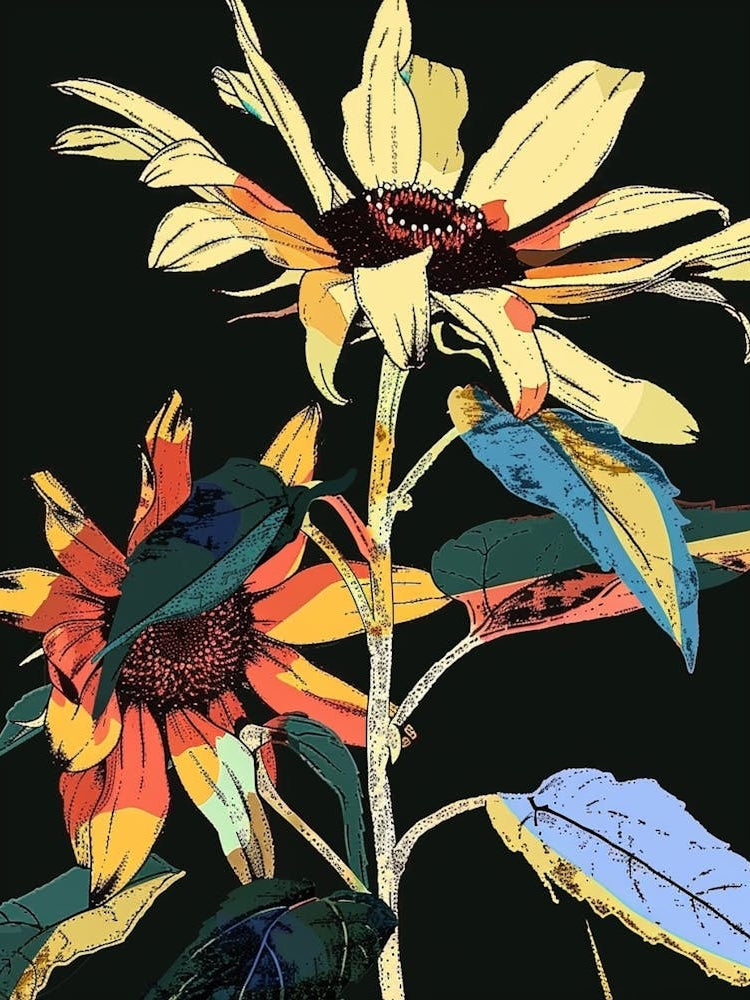 Neon Flowers On Black Sunflower 3
