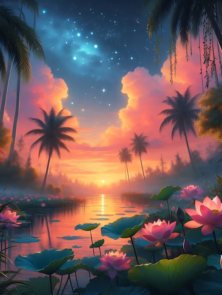 Magnifique Paysage Lacustre Aux Lotus 13
