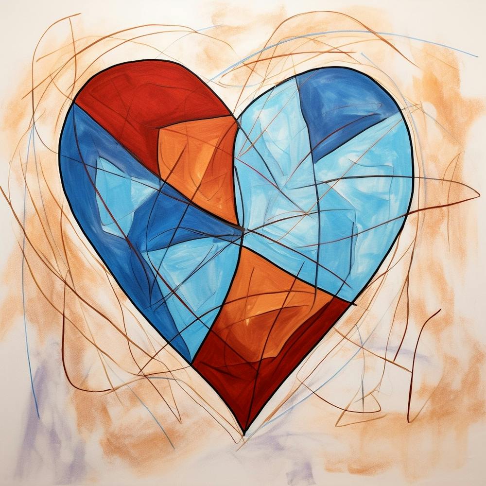 Blue Orange Swirl Doodle Heart 3