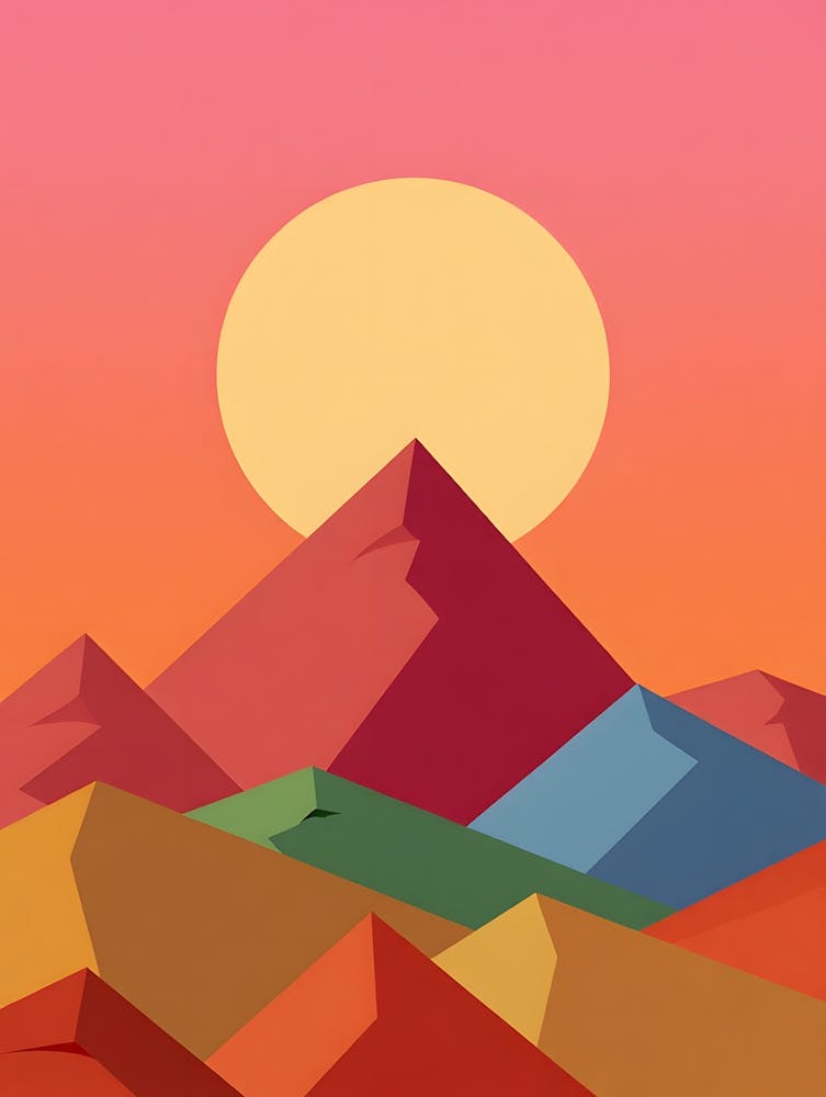 Color Block Mountain - Modern Geometric Sunset Landscape