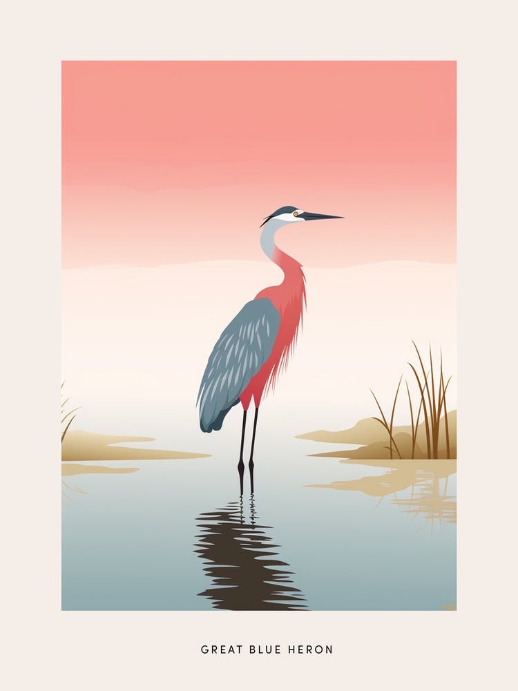 Minimalist Great Blue Heron 3 Bird Poster