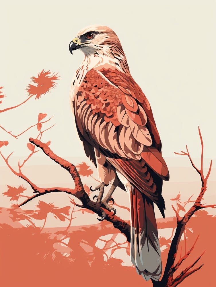Minimalist Red Tailed Hawk 3 Illustration