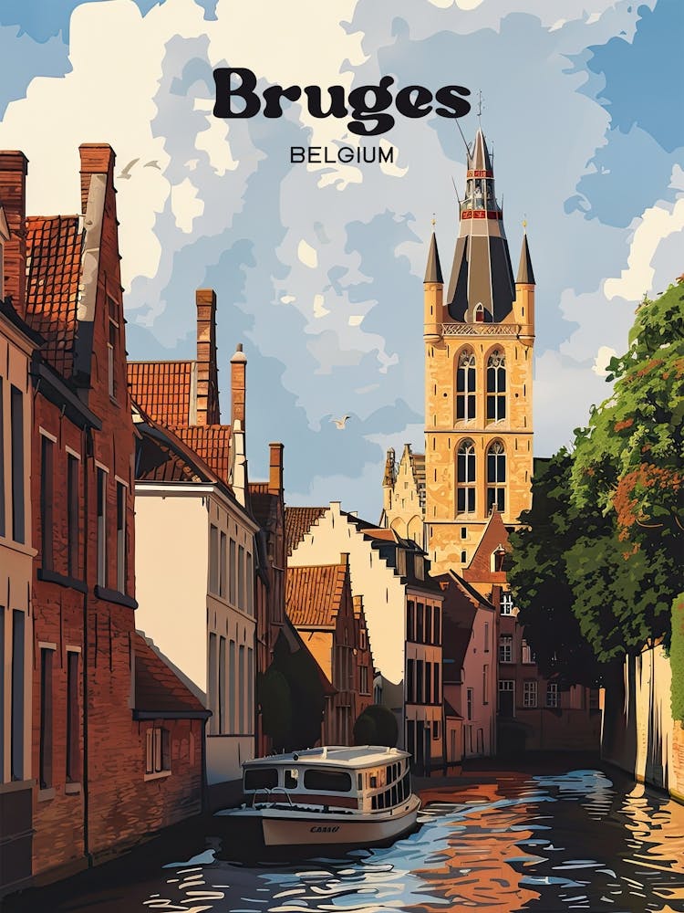 Bruges Belgium Vintage Digital Travel Art