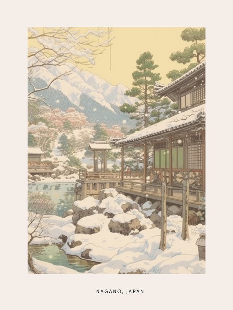 Vintage Winter Poster Nagano Japan 1