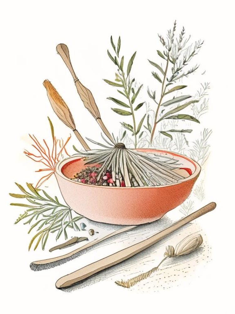 Butcher's Broom Épices et Herbes Illustration au Crayon 3