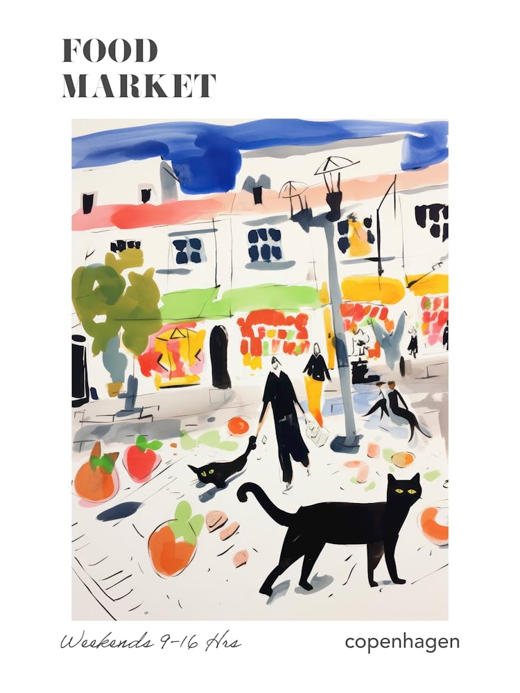 The Food Market In Copenhagen 4 Illustration Poster