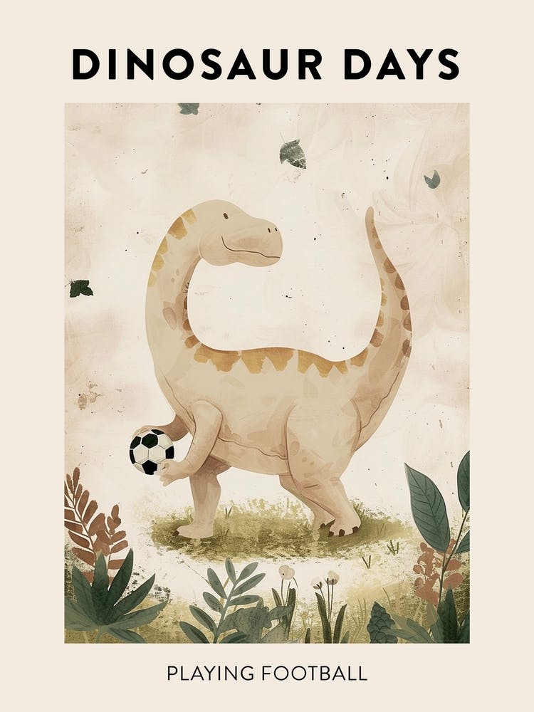 Dinosaur Playing Football Poster 1