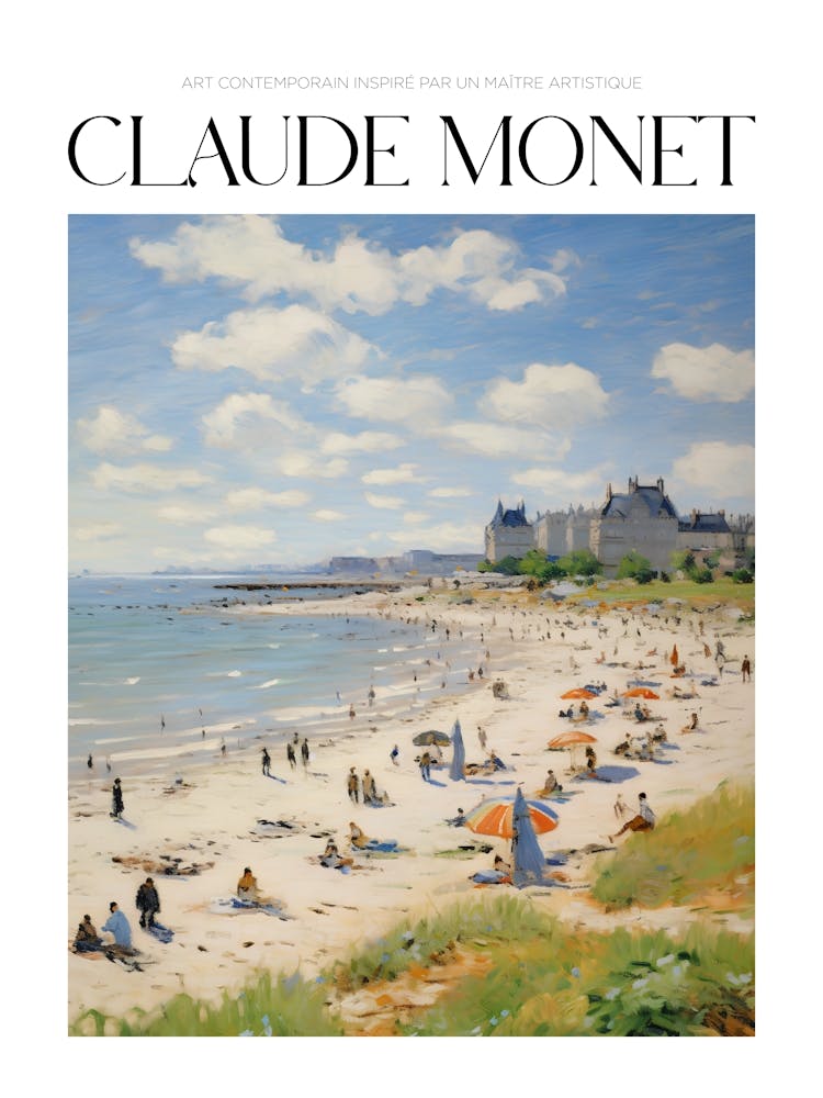 Art Poster Echoing Monet Style Painting, Beach 1