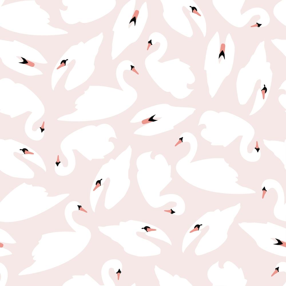 White Swan Pattern On Pink Square