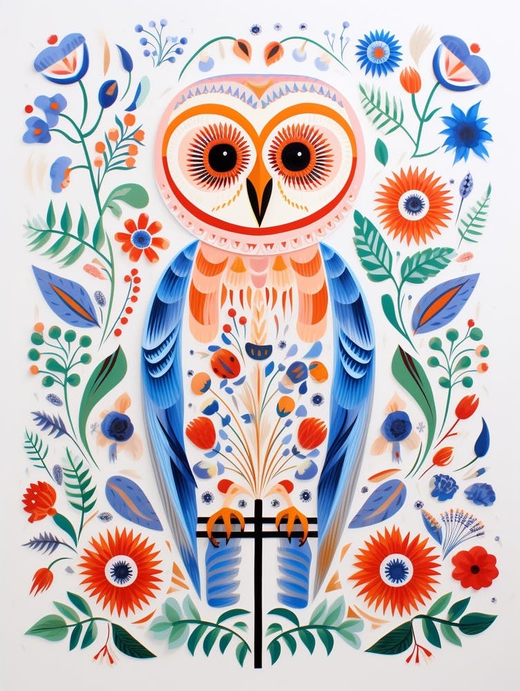 Illustration d'oiseau scandinave Chouette effraie 1