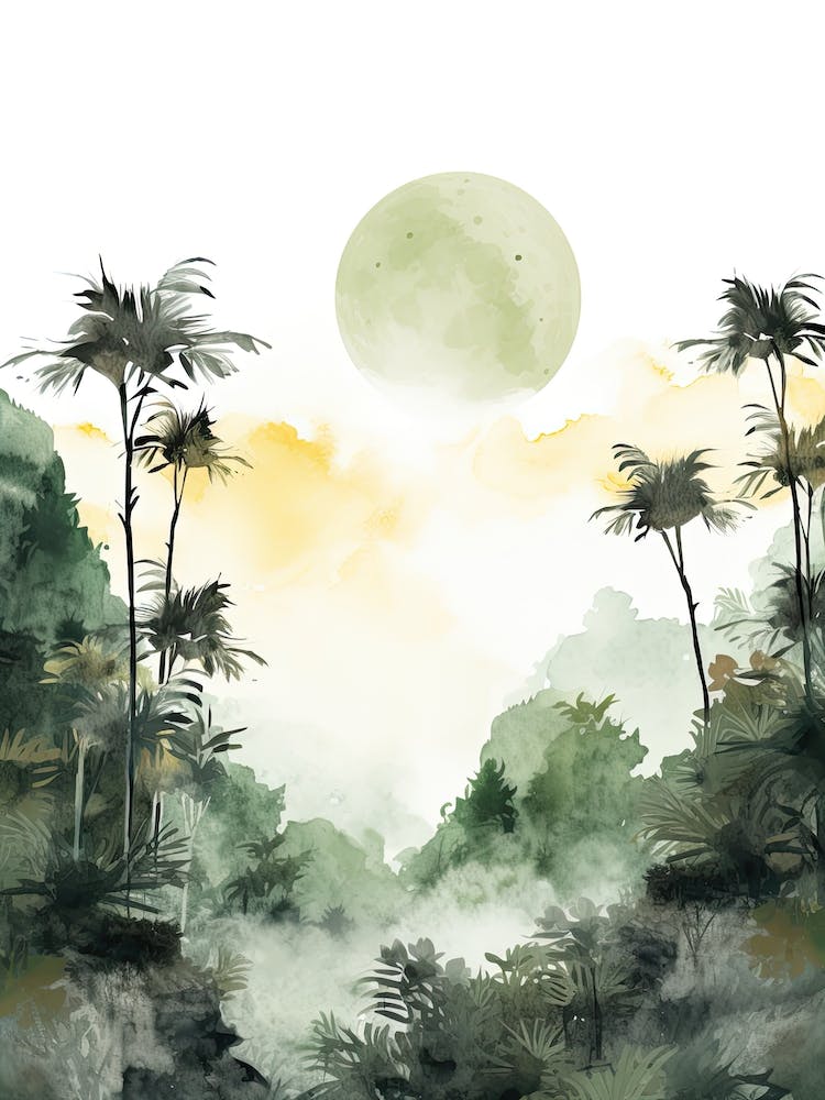 Watercolour Painting Of Borneo Rainforest   Brunei Indonesia And Malaysia 1