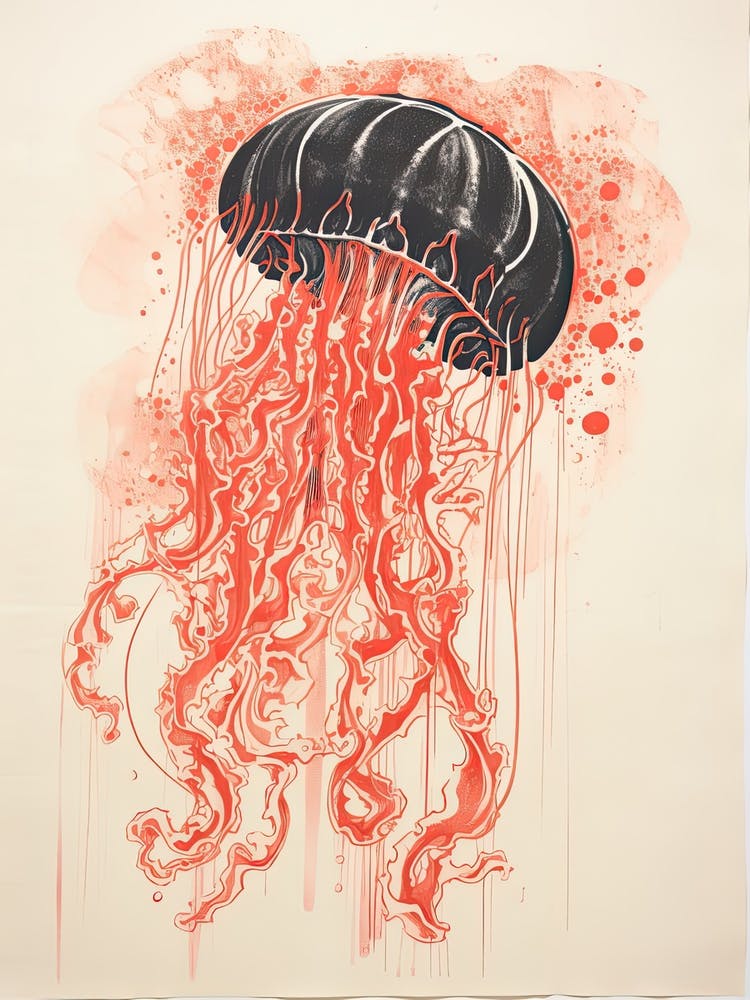 Jellyfish, Woodblock Animal Drawing 2
