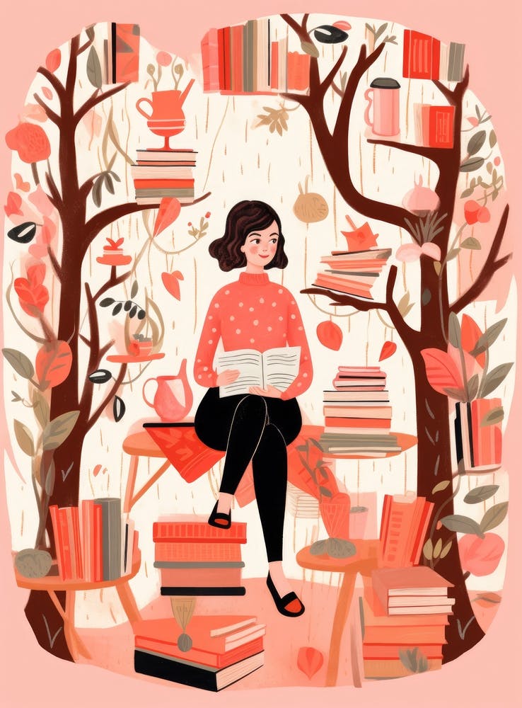 Girl Reading Books In The Forest