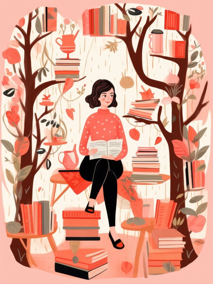 Girl Reading Books In The Forest