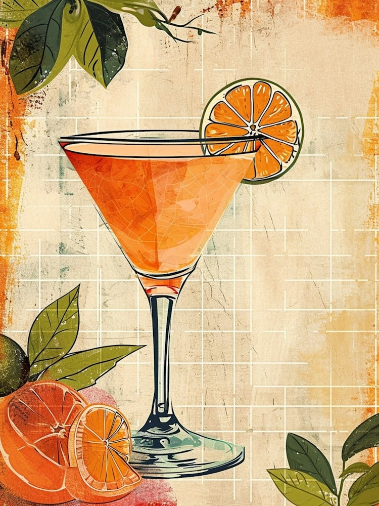 Orange Martini Rustic Inspired Illustration