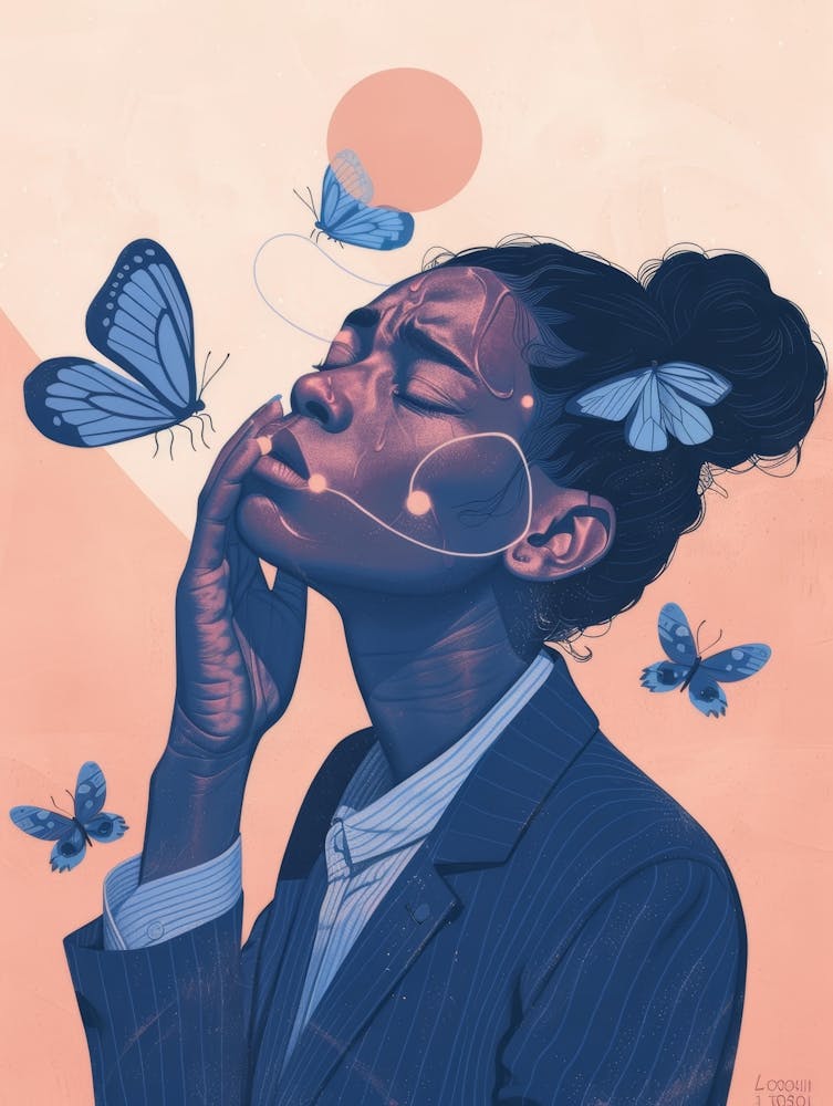 Woman With Butterflies On Her Face