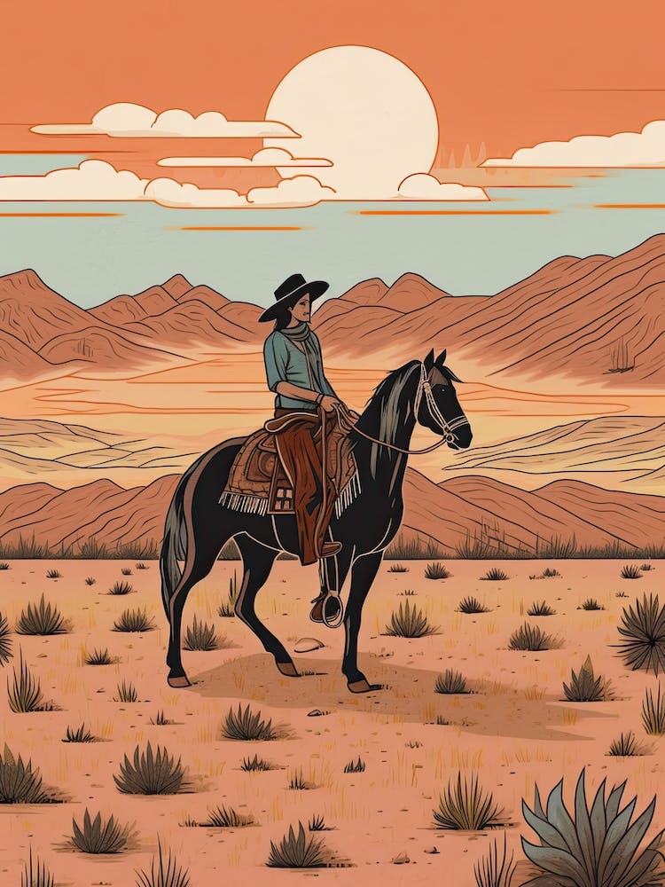 Cowgirl reitet ein Pferd in der Wüste 8