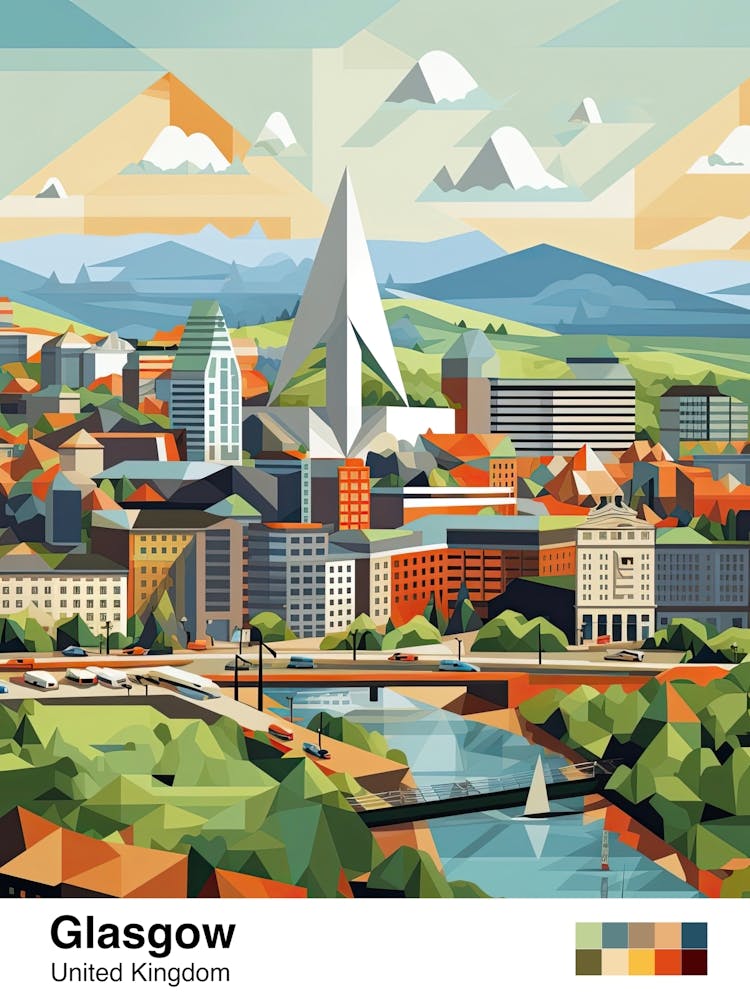 Glasgow, United Kingdom, Geometric Illustration 1 Poster
