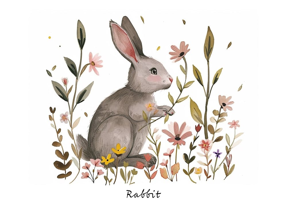 Little Floral Rabbit 4 Poster
