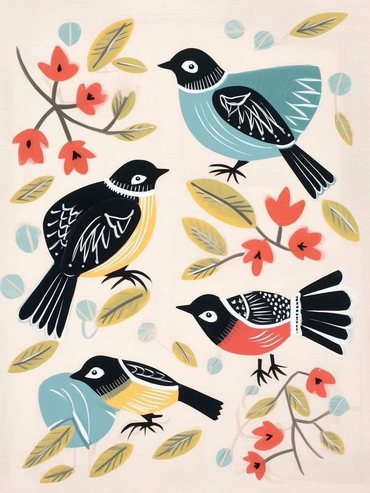 Folk Style Bird Painting Carolina Chickadee 2