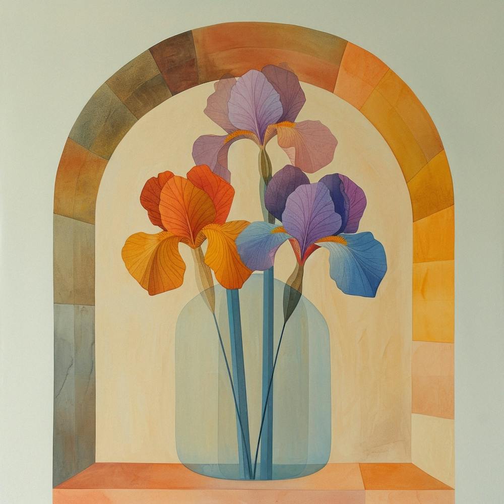 Irises in a Vase. Floral Watercolor