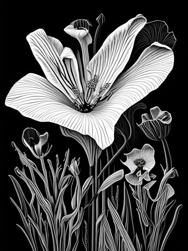 Desert Mariposa Lily Wildflower Linocut 2