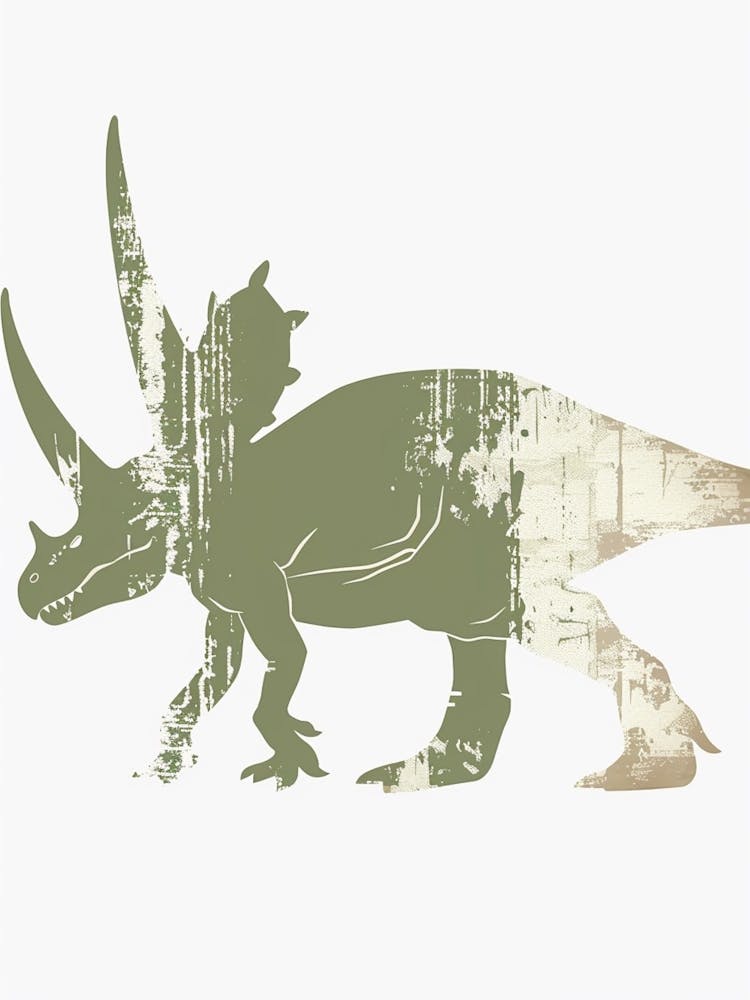 Khaki Green Triceratops Silhouette