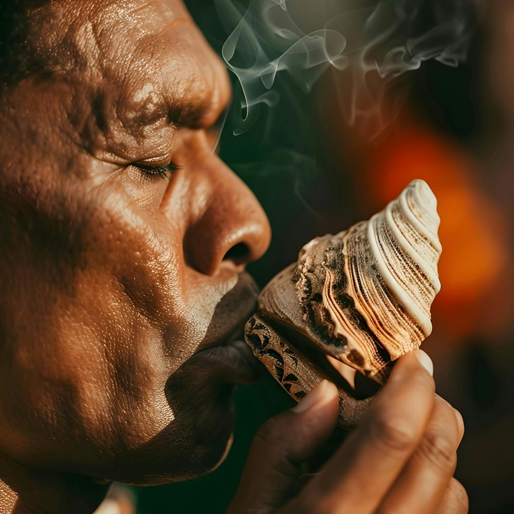 Man Smoking A Conch Shell