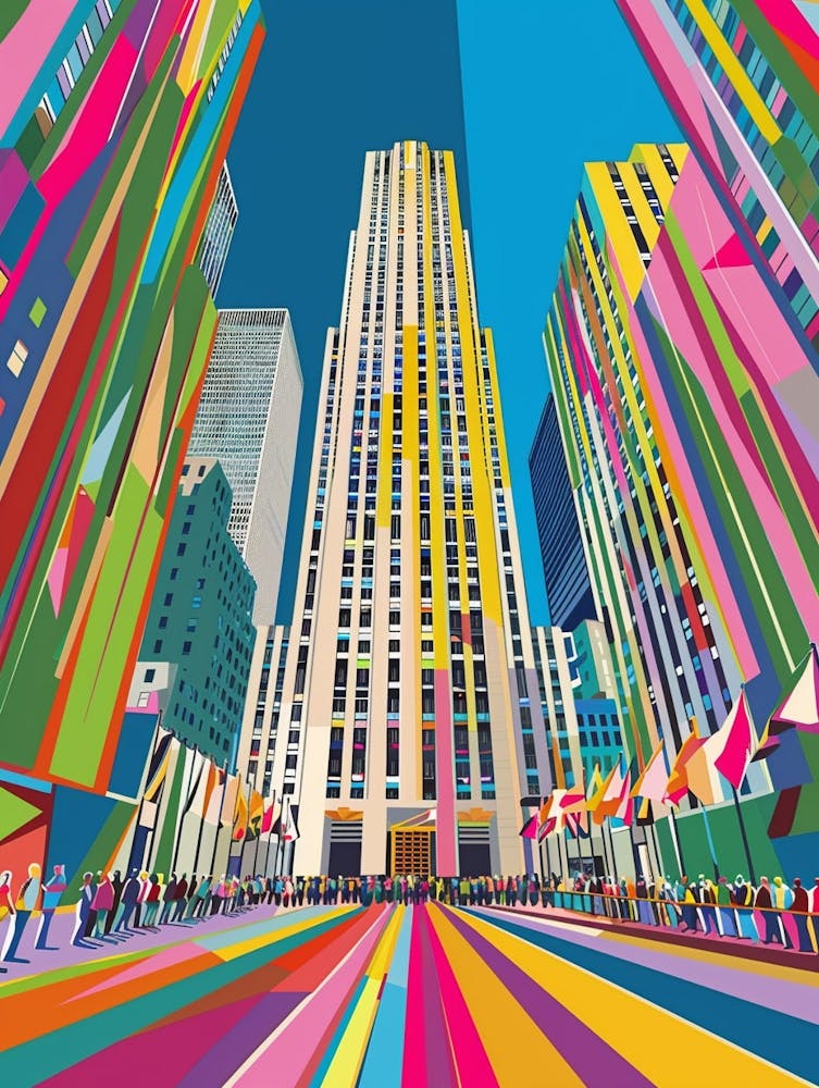Rockefeller Center New York Colourful Silkscreen Illustration 2
