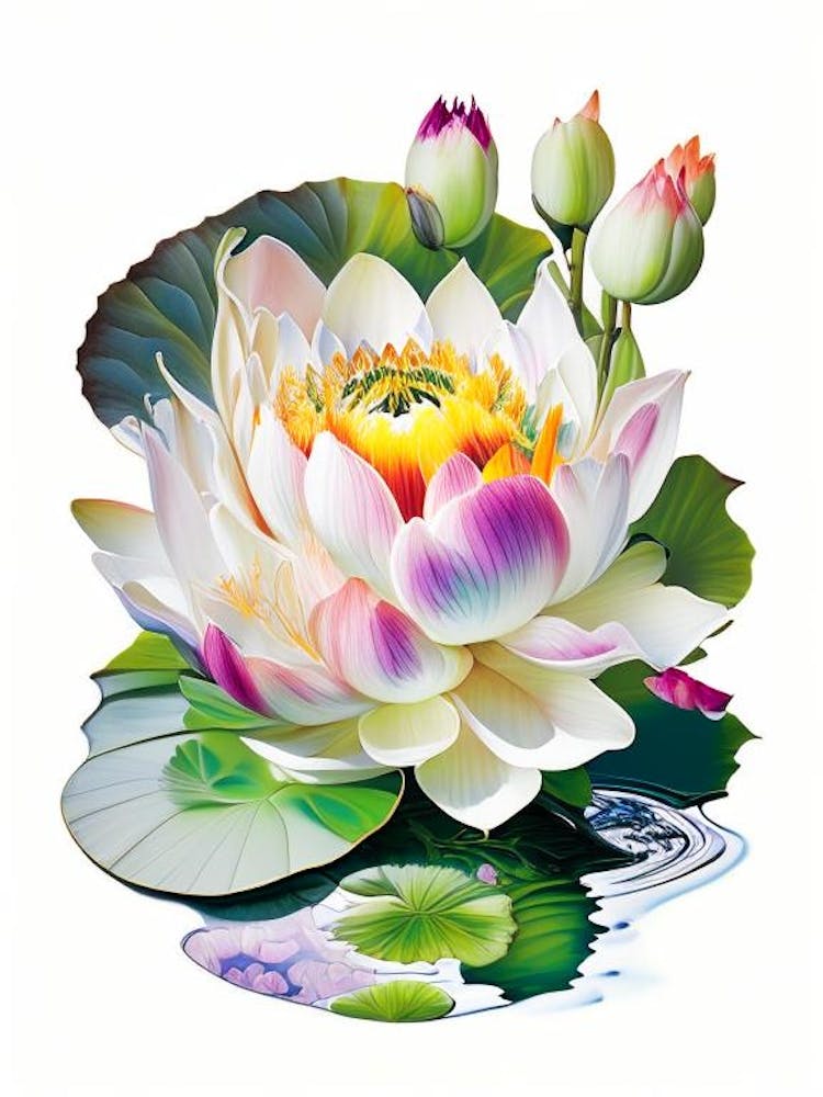 Blooming Lotus Flower In Pond Decoupage 2