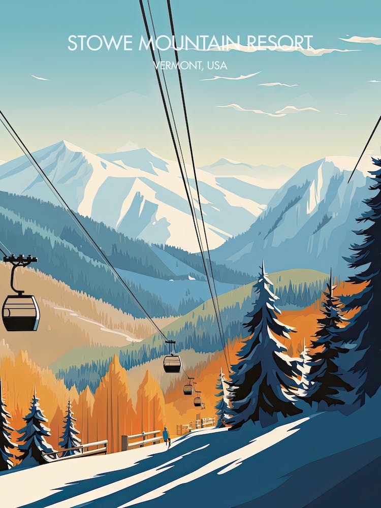 Poster Of Stowe Mountain Resort   Vermont, Usa, Ski Resort Illustration 1
