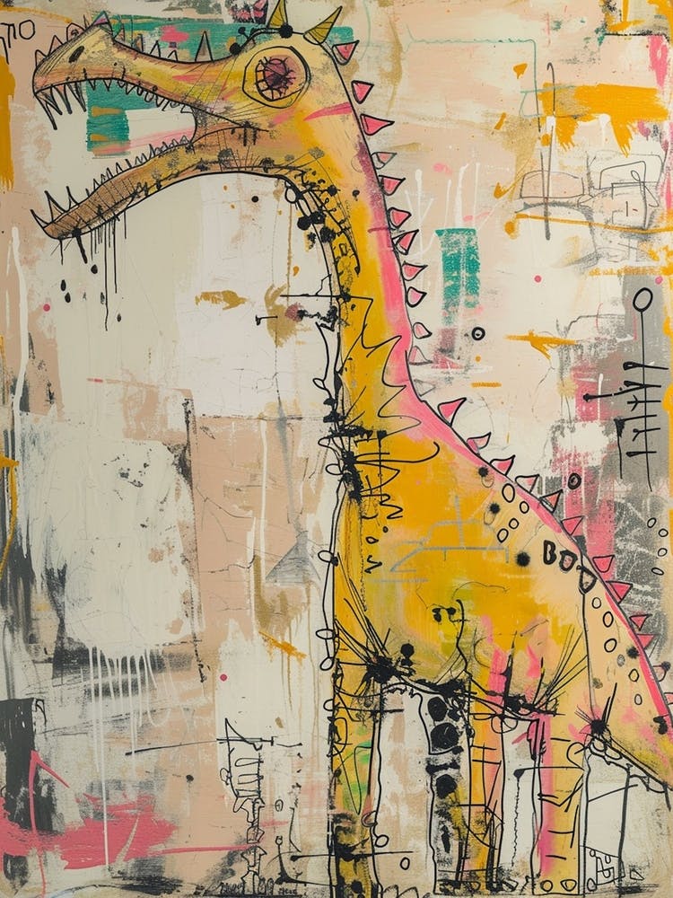 Graffiti Mustard Pastel Dinosaur Paint Splash Portrait 1