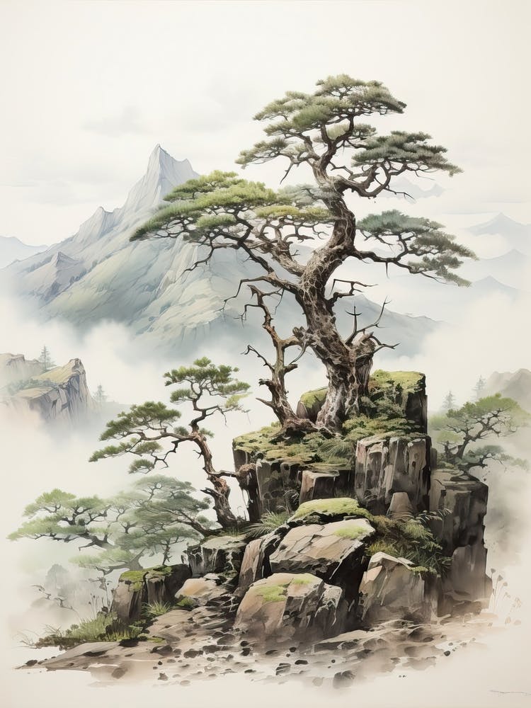 Mount Gassan In Yamagata, Japanese Brush Painting, Ukiyo E, Minimal 3