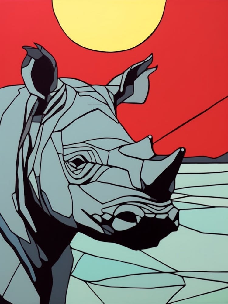 Portrait Of Rhino Red Background