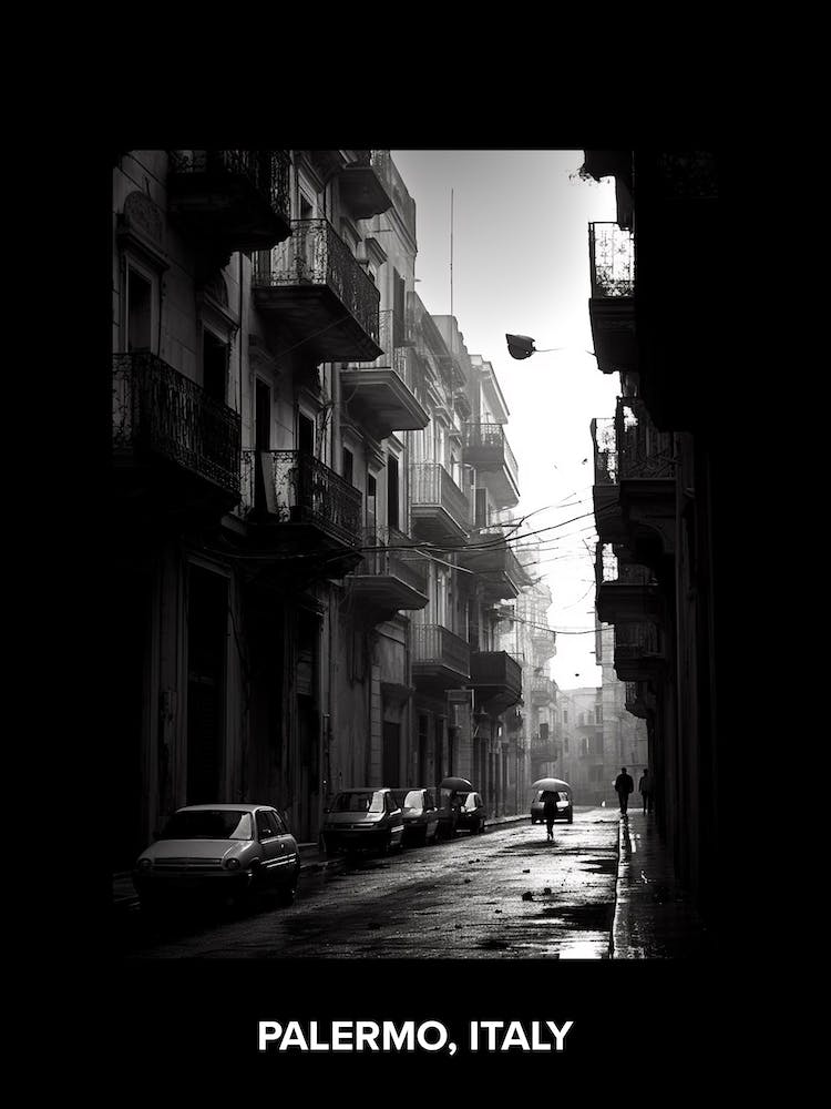 Poster Of Palermo, Italy, Mediterranean Black And White Photography Analogue 3