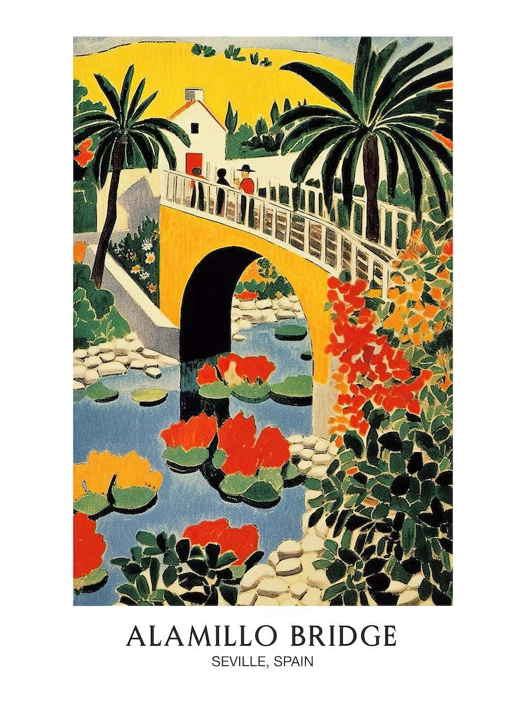 Alamillo Bridge, Seville, Spain Colourful 4 Travel Poster
