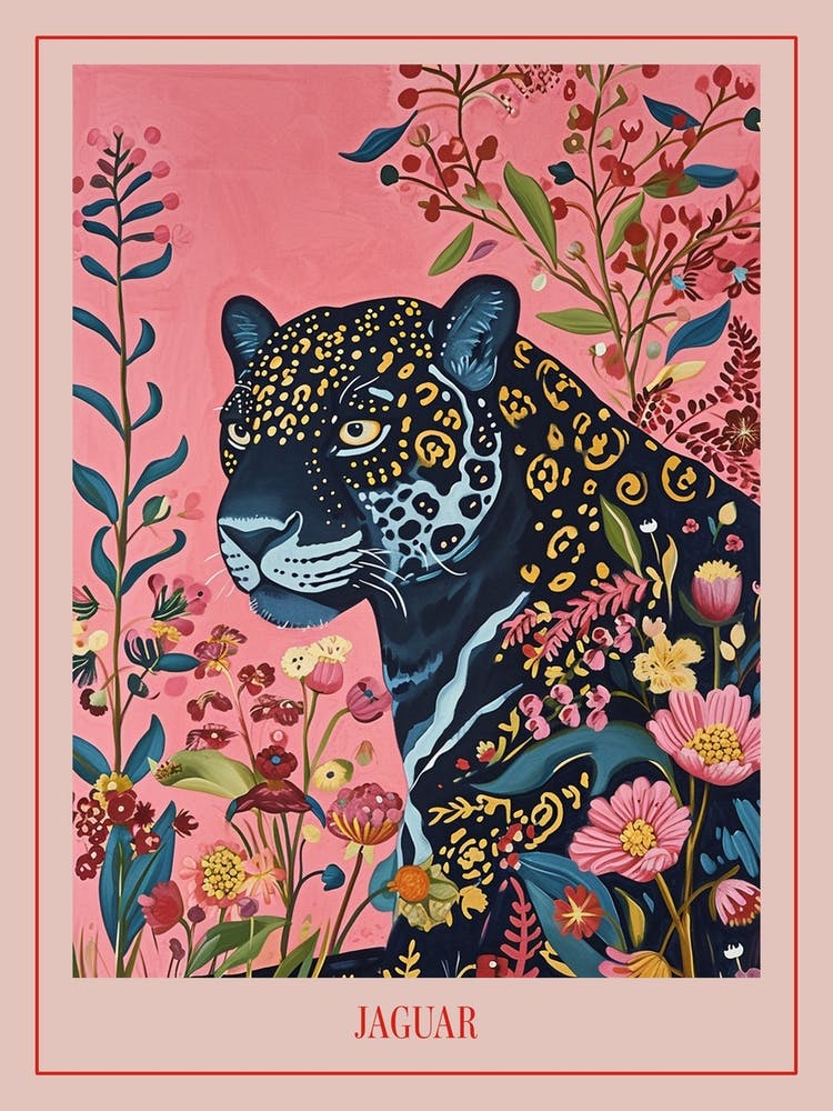 Floral Animal Painting Jaguar 4 Poster