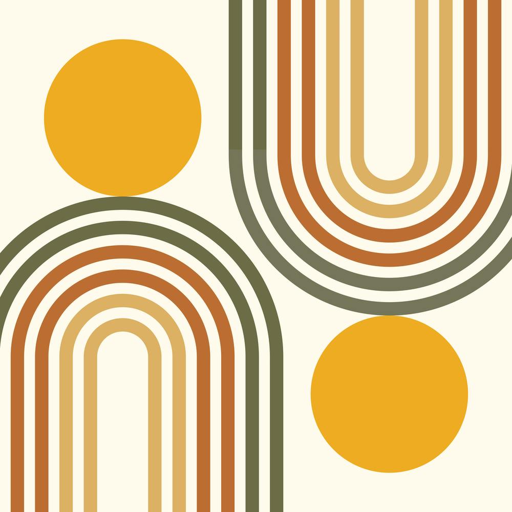 Mid Century Modern Geometric in retro gold brown terracotta (Rainbow and Sun Abstract Design) 11