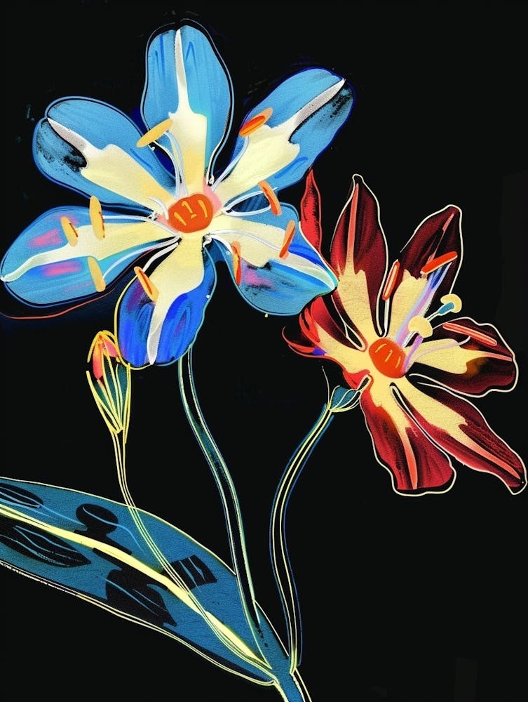 Neon Flowers On Black Forget Me Not 2