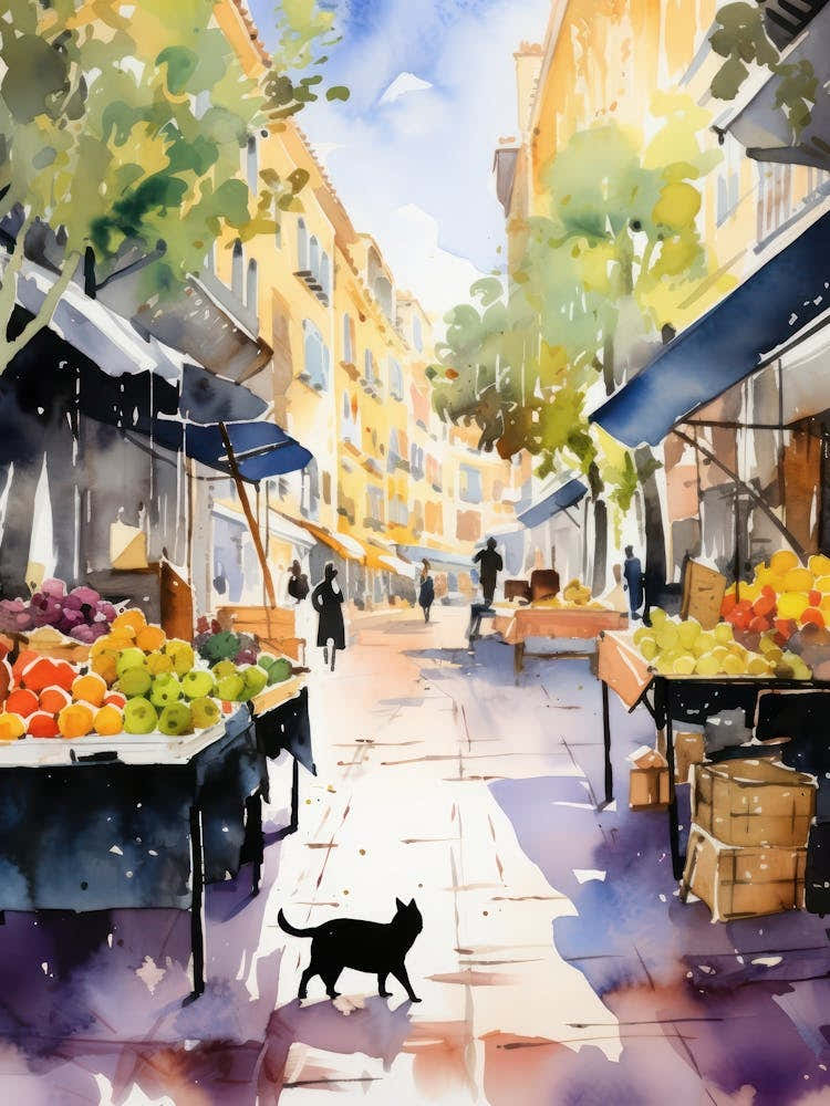 Food Market With Cats In Malaga 1 Watercolour